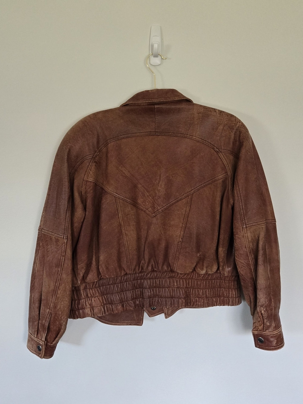Vintage Style Brown Leather Jacket Distressed Patina Italy Buttons - Picture 8 of 10